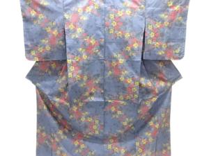 草花模様織り出し本場泥大島紬着物(5マルキ)